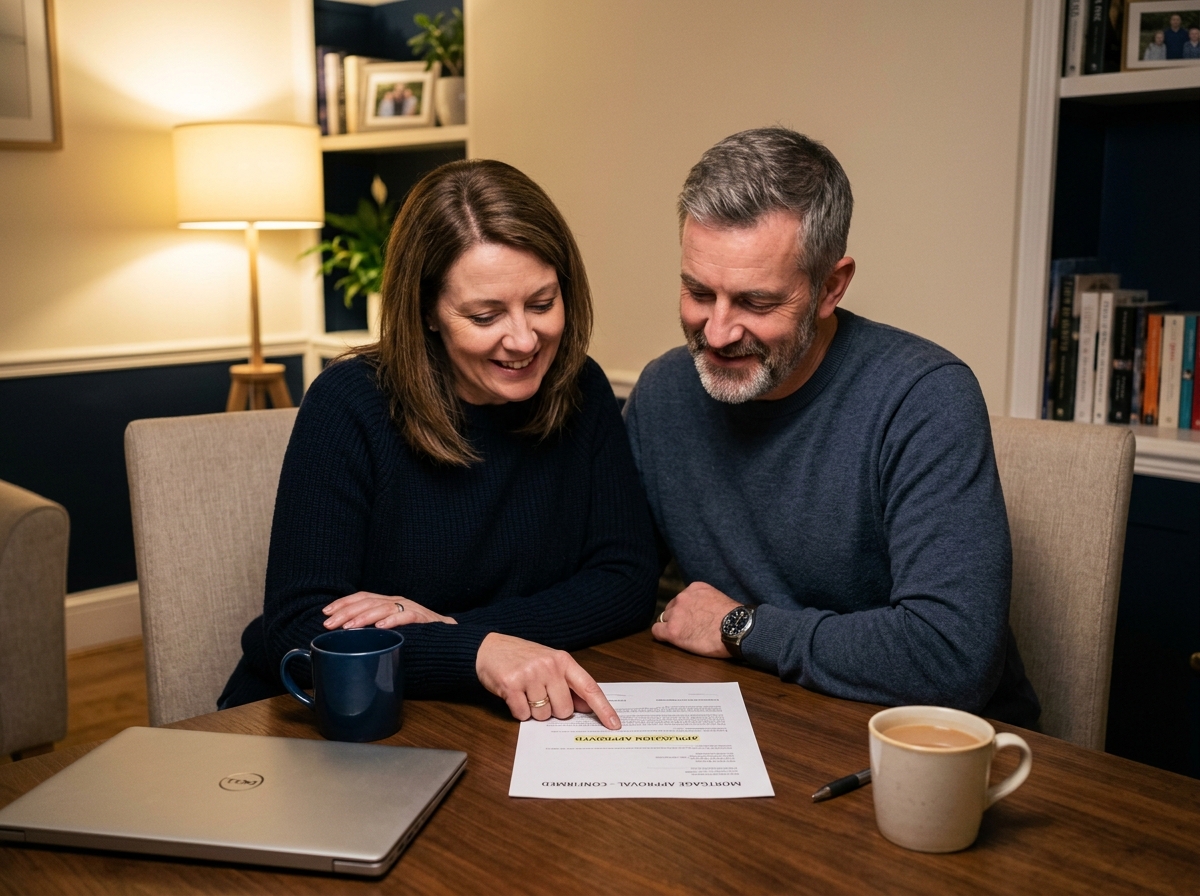 Couple reviewing a mortgage document together